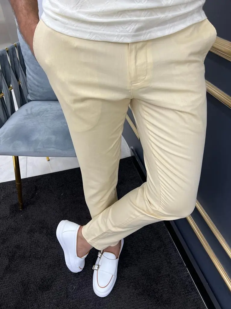 Check Pattern Slim Fit Textured Pique Tailored Trousers