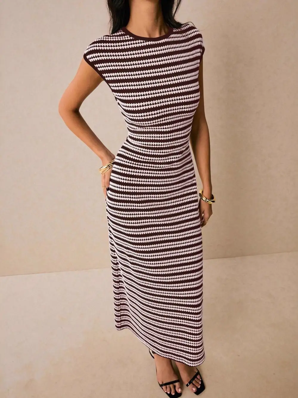 Balanced Detail Striped Midi Dress