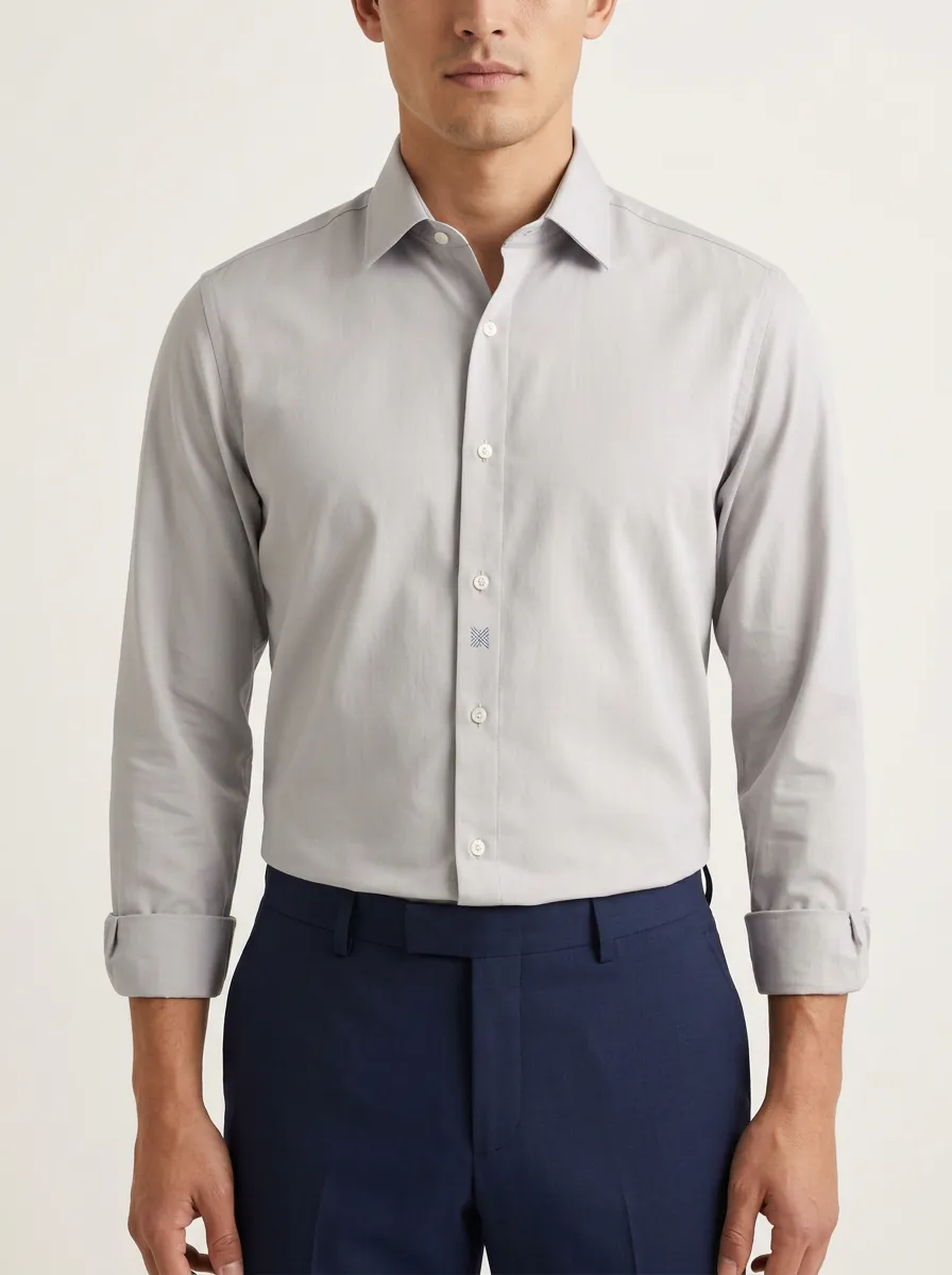 Men's Non-Iron Cotton Minimalist Logo Printed Dress Shirt