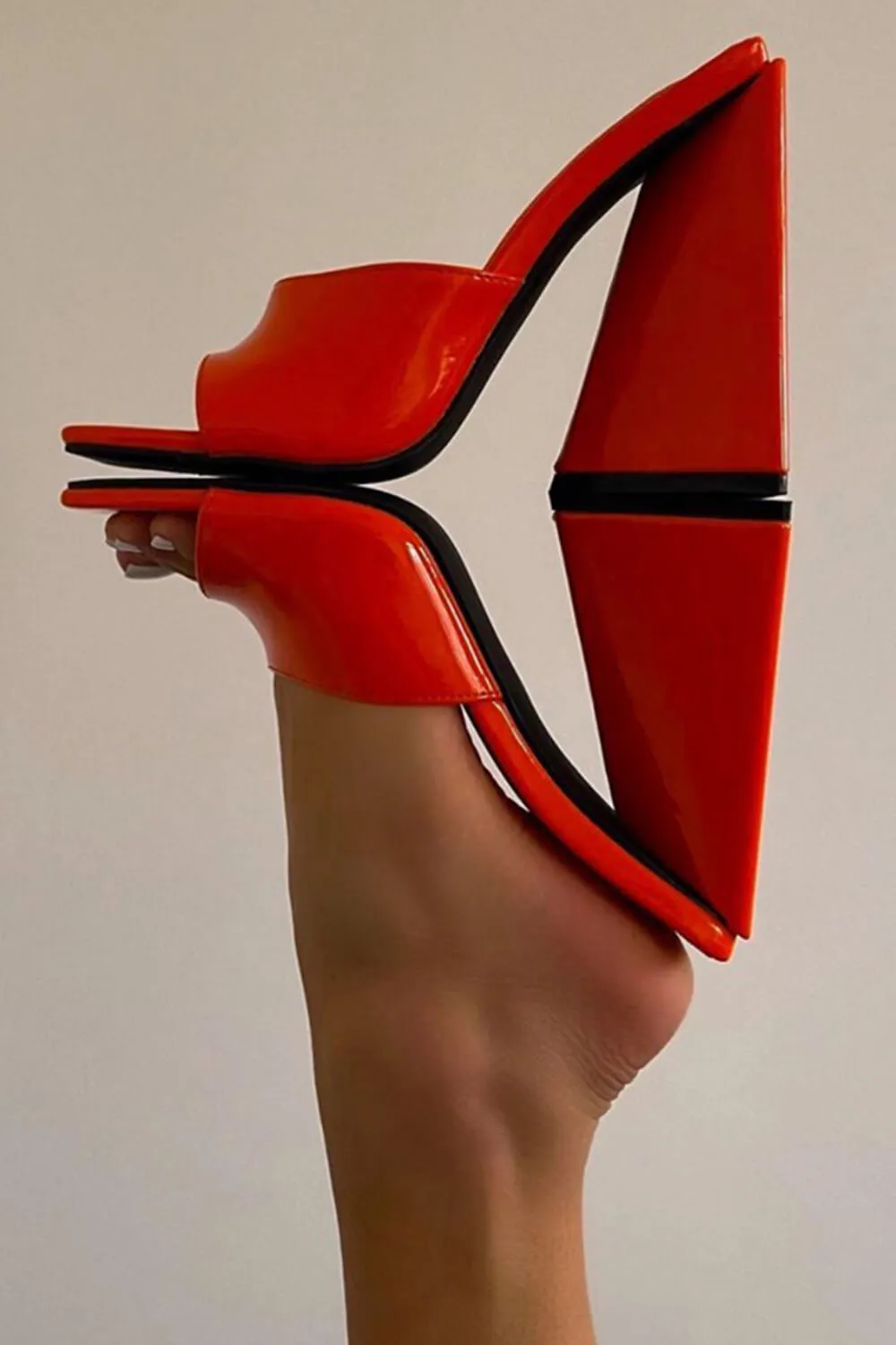 Orange Patent Square Peep Toe