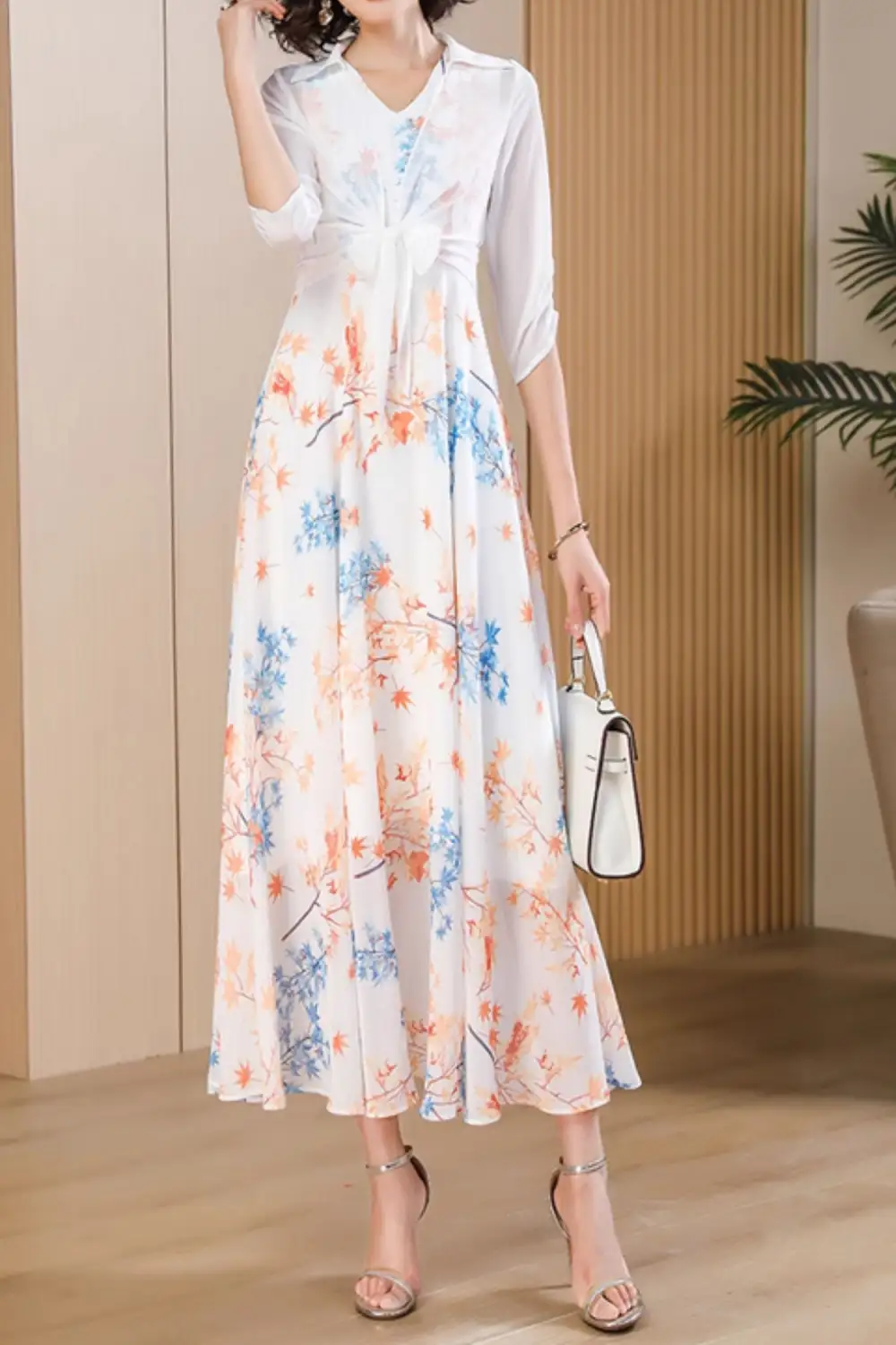 Floral Chiffon V Neck Sleeveless Maxi Dress