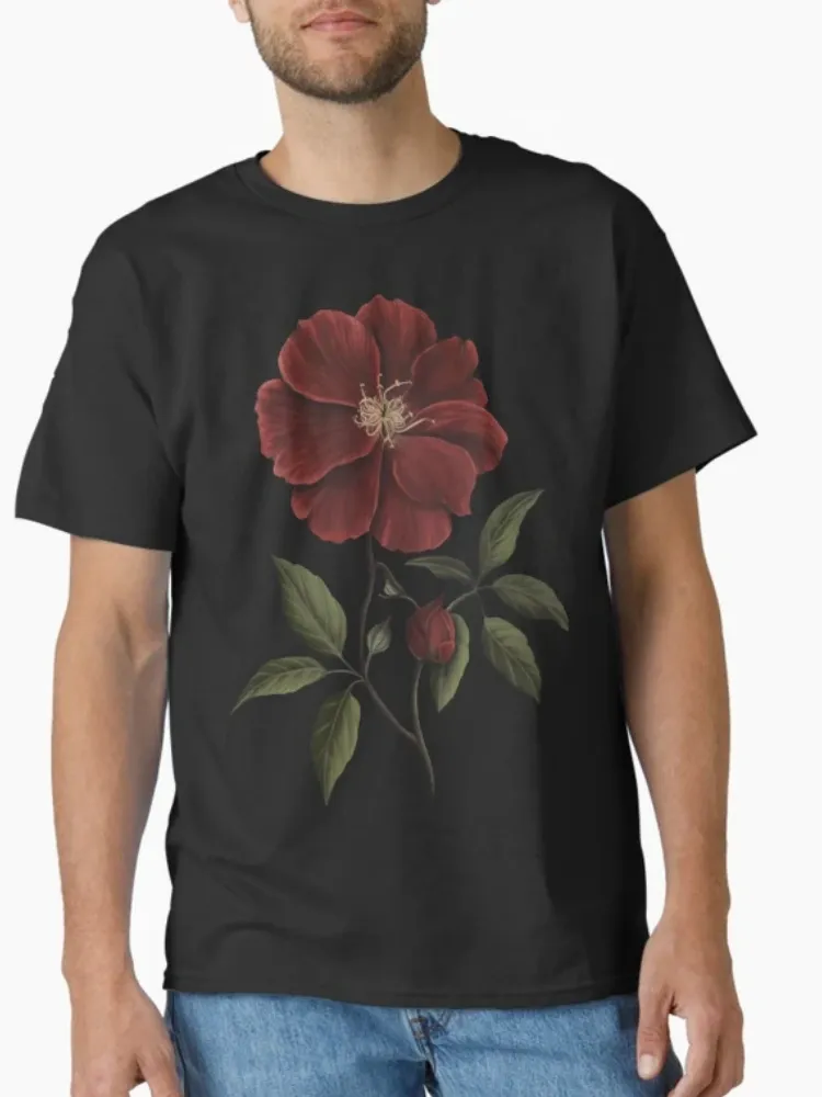Women's Chic Floral Scene Print Crew Neck Short-Sleeve T-Shirt