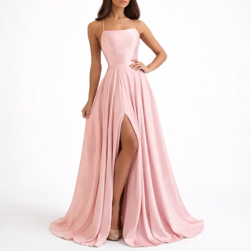 Women's Flowing Satin Formal Maxi Dress