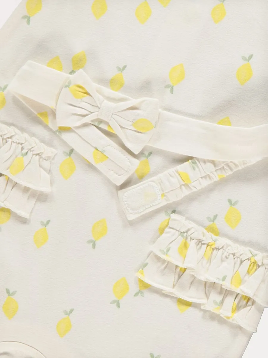 Neutral Lemon Romper and Headband Outfit
