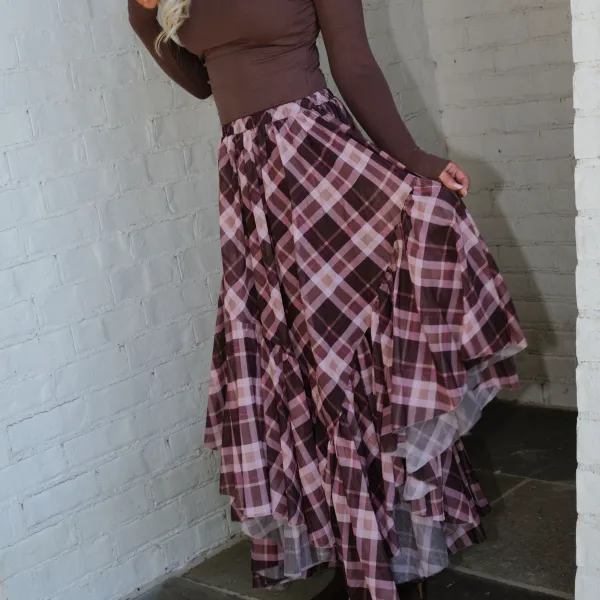 Plaid Mid Rise Maxi Skirt