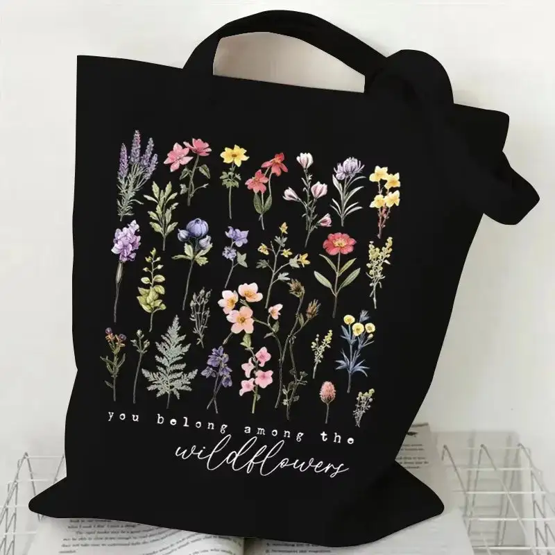 Bohemian Canvas: Flower-Pattern Shopper Tote Bag