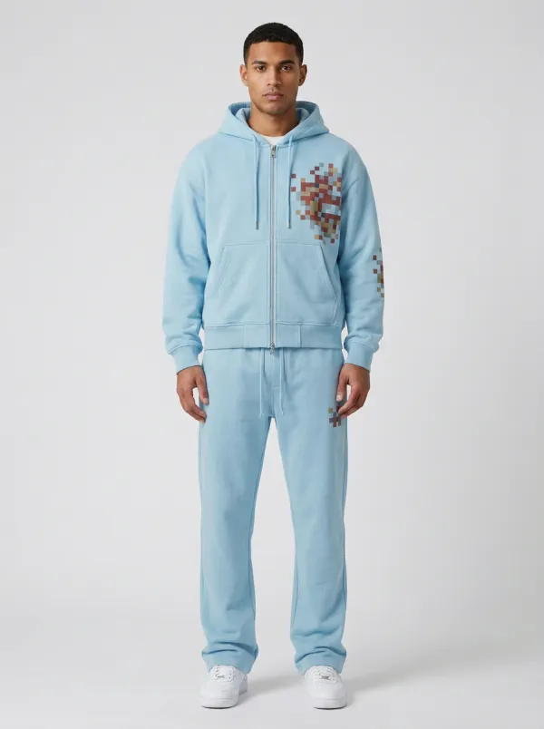 Men's Pixel Art Graphic Printed Zip-up Hoodie Sweatpants Set