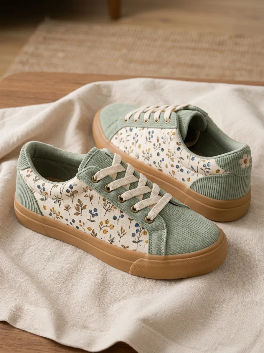 Women's Botanical Wildflower Corduroy Printed Sneakers