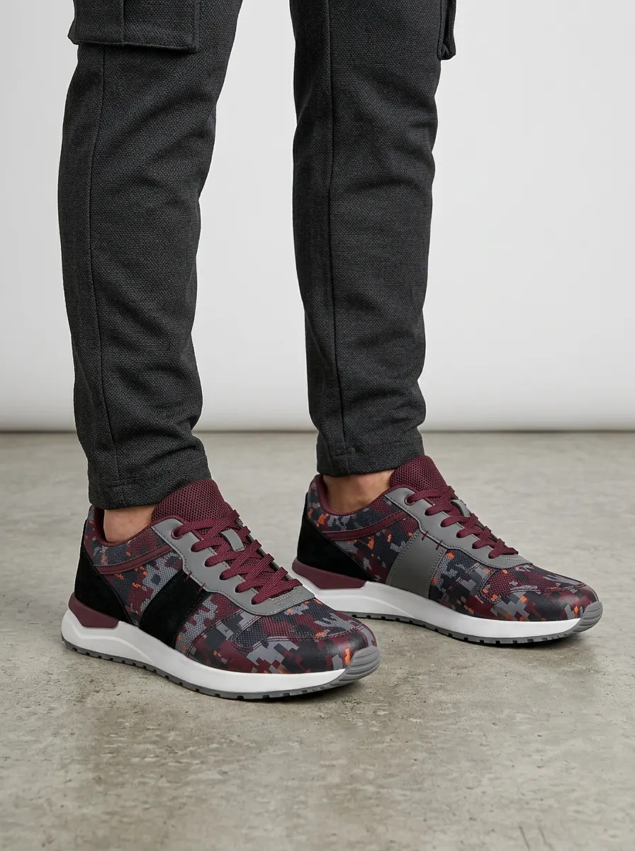 Men's Camo Pixel Pattern Printed Sneakers