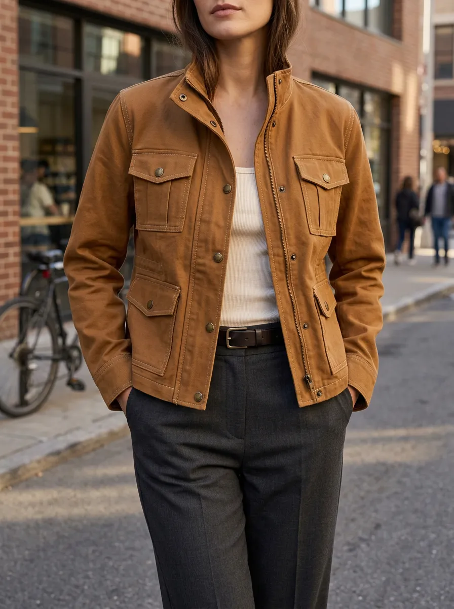Women's Utility Brown Cotton Canvas Field Jacket