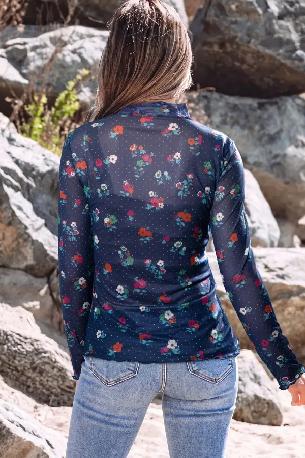 Polka Dot Mesh Long Sleeve Top