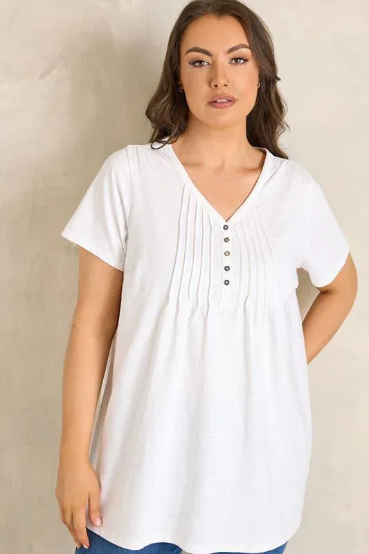 White Short Sleeve Cotton Henley Top