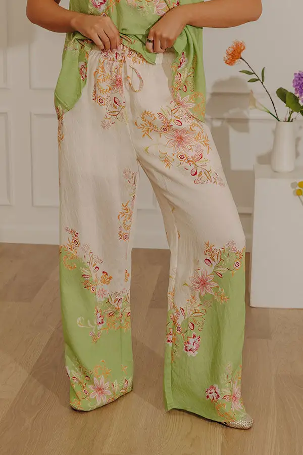 High Waist Relaxed Floral Drawstring Elastic Waist Pants