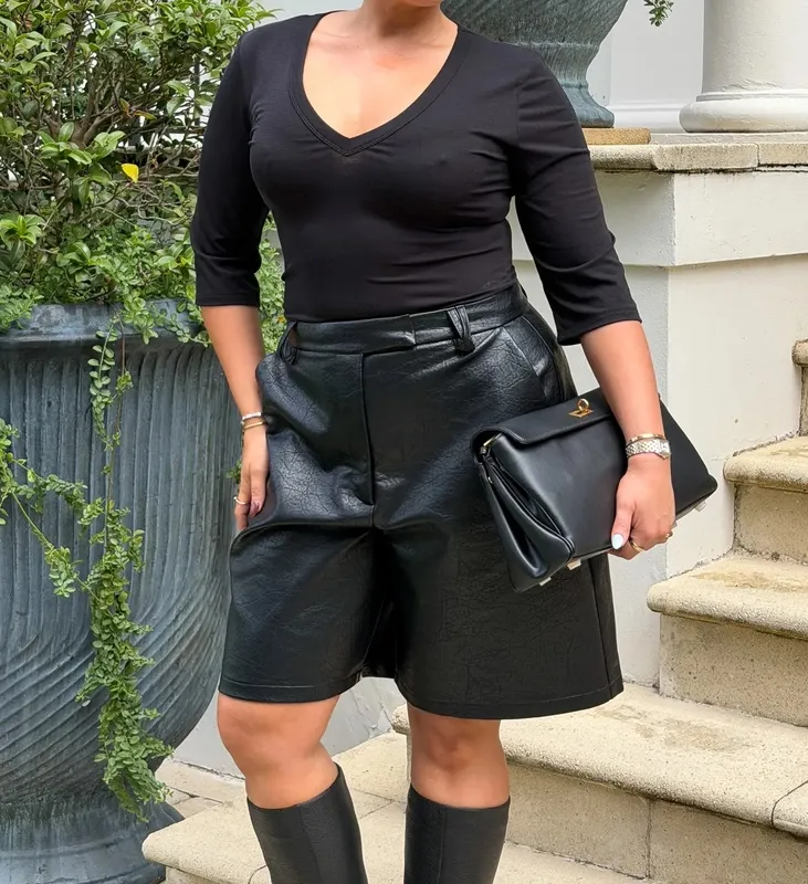 Black Faux Leather Bermuda Shorts