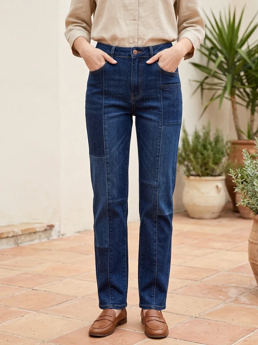 Women's Casual Fashion Patchwork Denim Stitched Jeans Pants