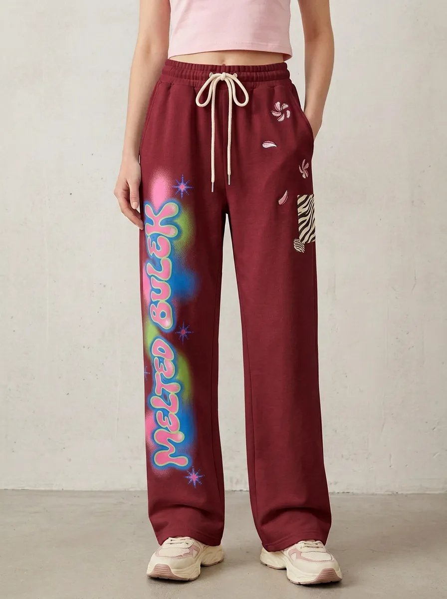 Women's Streetwear Melted Bulek Graffiti Star Printed Sweatpants