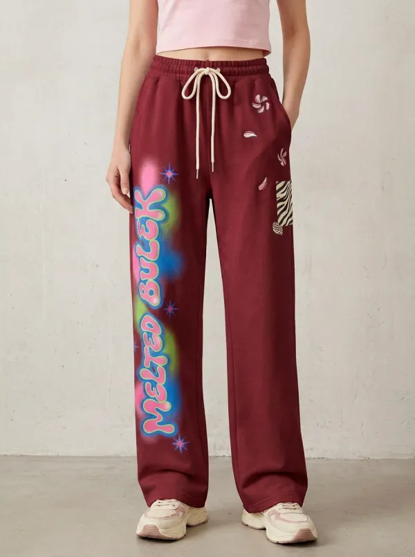 Women's Streetwear Melted Bulek Graffiti Star Printed Sweatpants