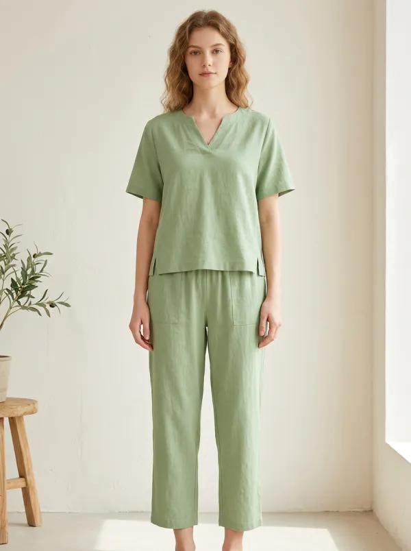 Refined Minimalist Women's V-Neck Casual Lounge Set