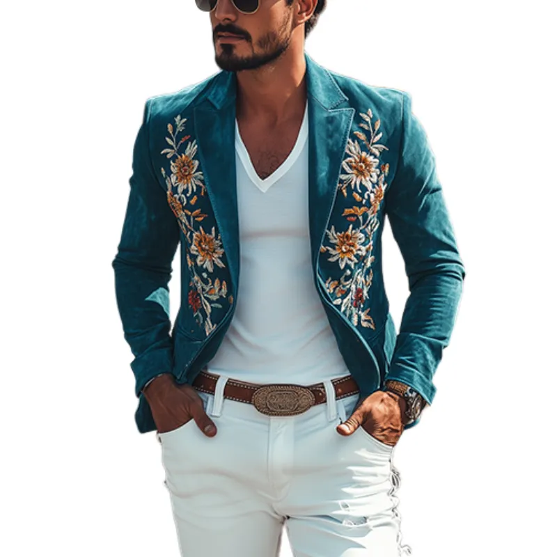 Embroidered Tailored Suede Blazer