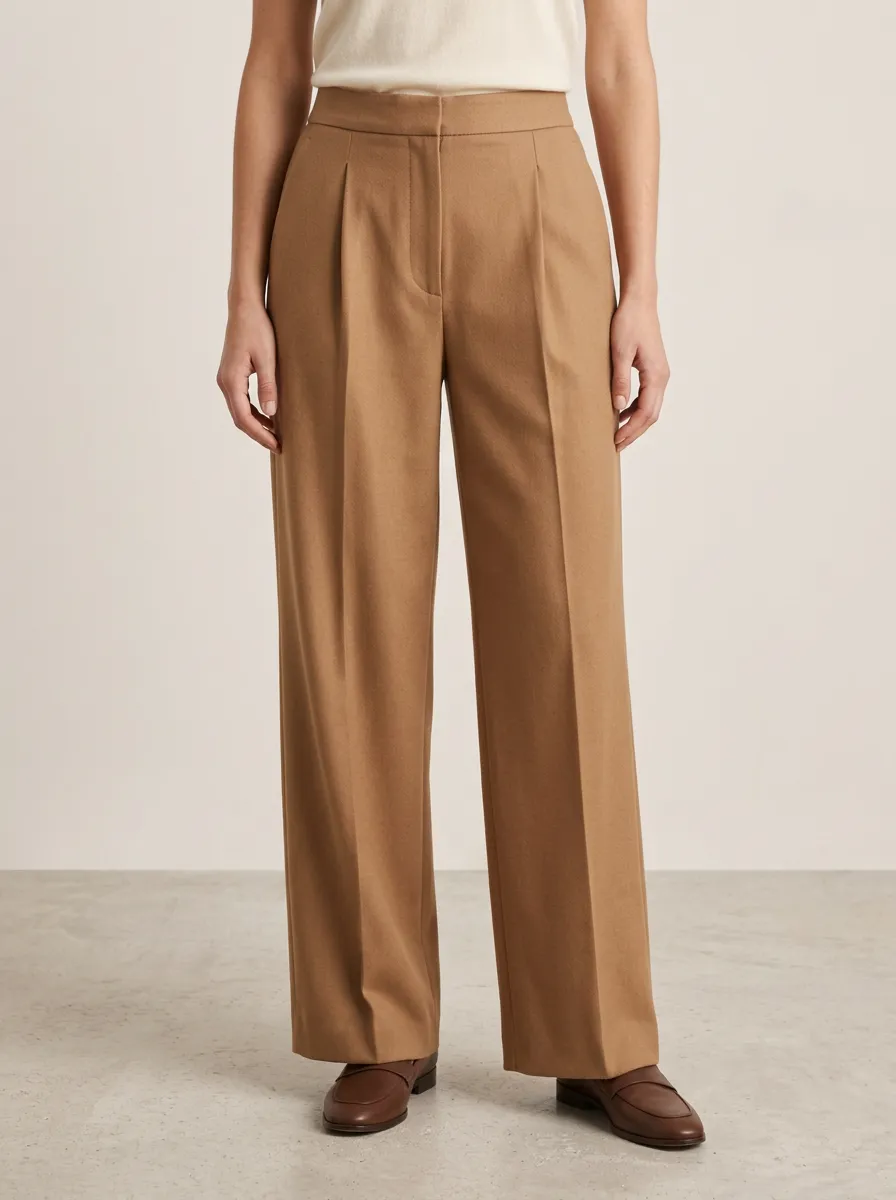 Structured Detail Pleated Wide-Leg Trousers