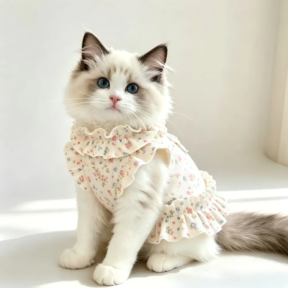 Pet Summer Clothes Floral Ruffle with D-ring Pet Harness Vest for Cat Small Dog Baju Kucing Anjing