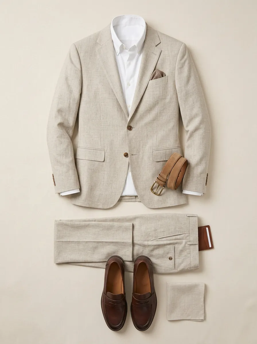 Notch-Lapel Two-Button Textured Tailored Men's Two-Piece Suit Set