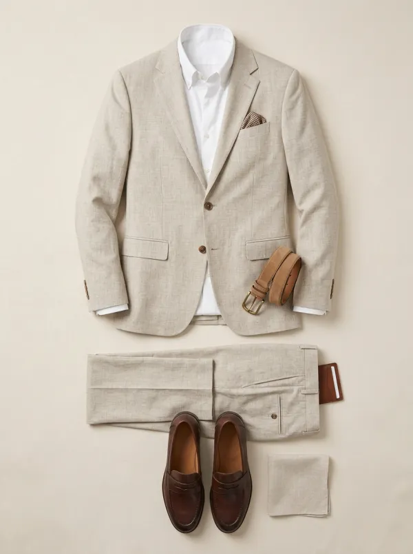 Notch-Lapel Two-Button Textured Tailored Men's Two-Piece Suit Set