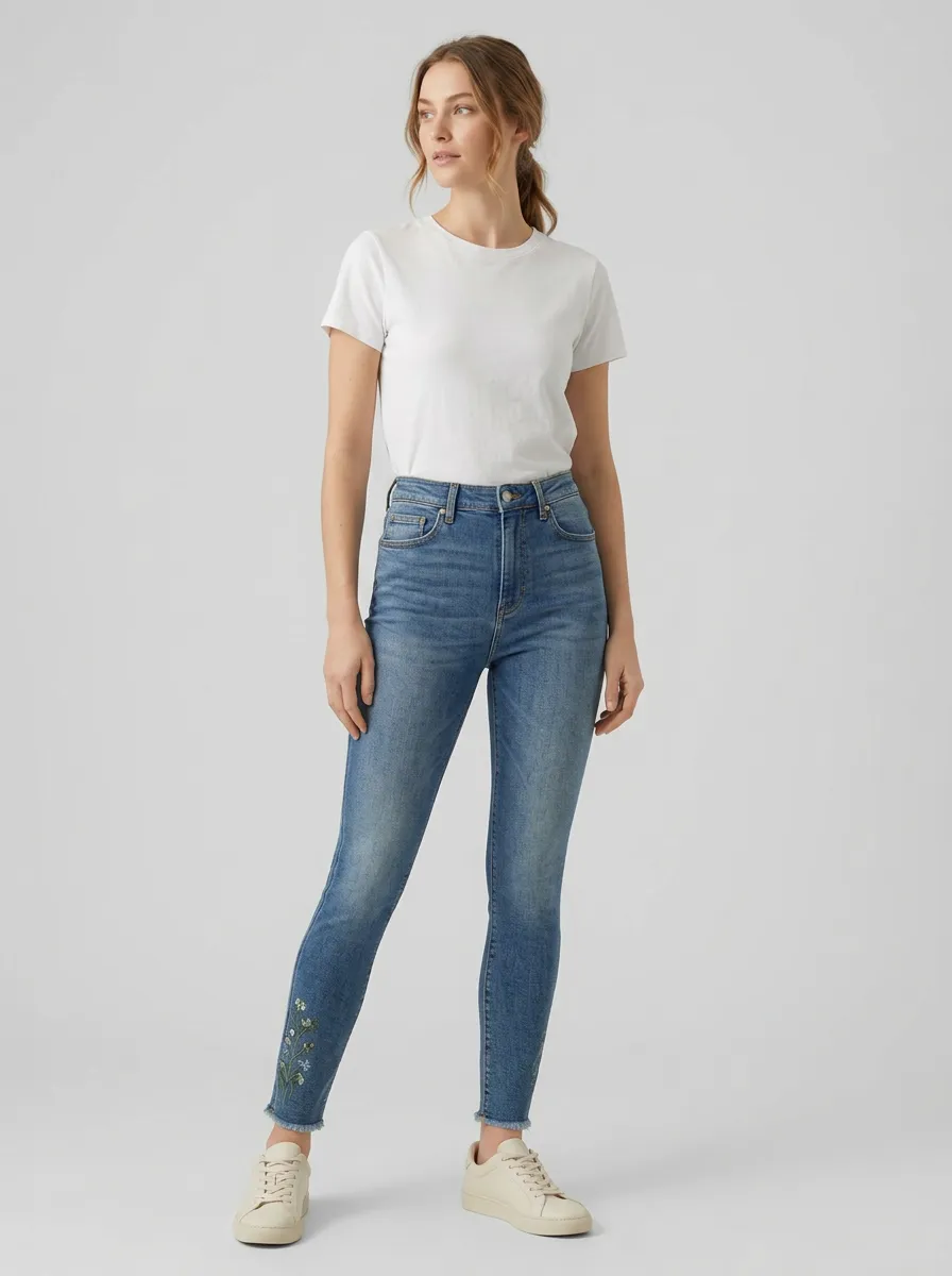 Women's Willow Floral Wildflower Embroidered Printed Slim Jeans