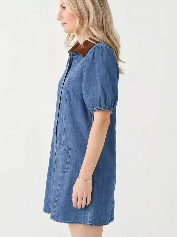Button-Down Short-Sleeve Denim Dress