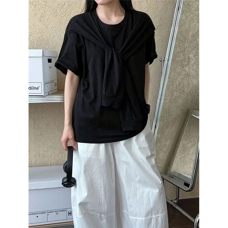 Easy-Wear Two-Layer T-Shirt With Shawl Collar