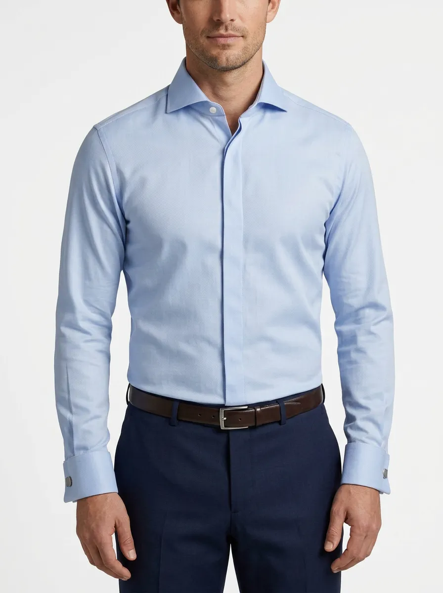 Men's Light Blue Spread Collar Dress Shirt