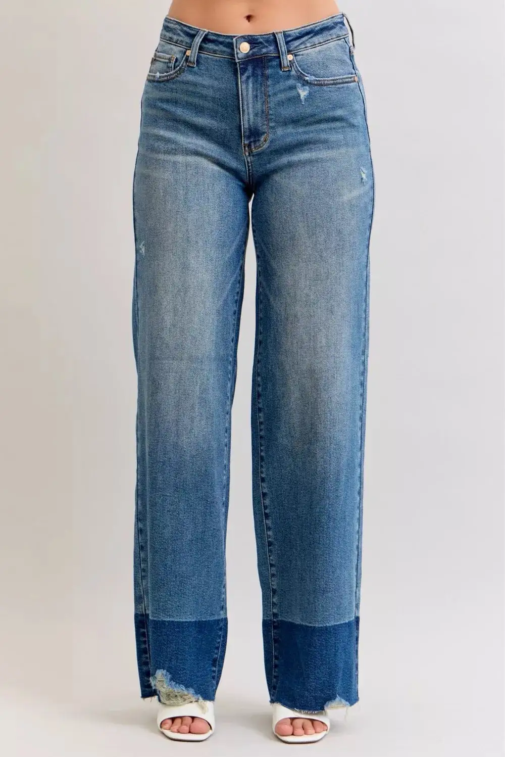 High Rise Raw Hem Straight Leg Jeans