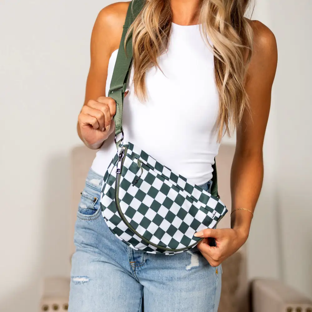 Nylon Check Foldover Crossbody Bag