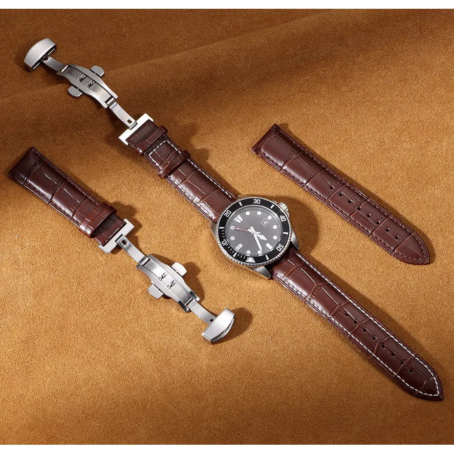 Leather Watch Strap Replacement Band with Butterfly Clasp – Classic Wristband