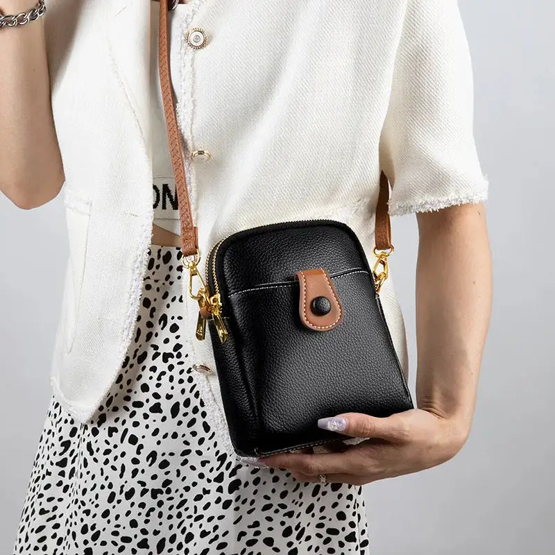 Minimalist Taupe Leather Everyday Phone Crossbody