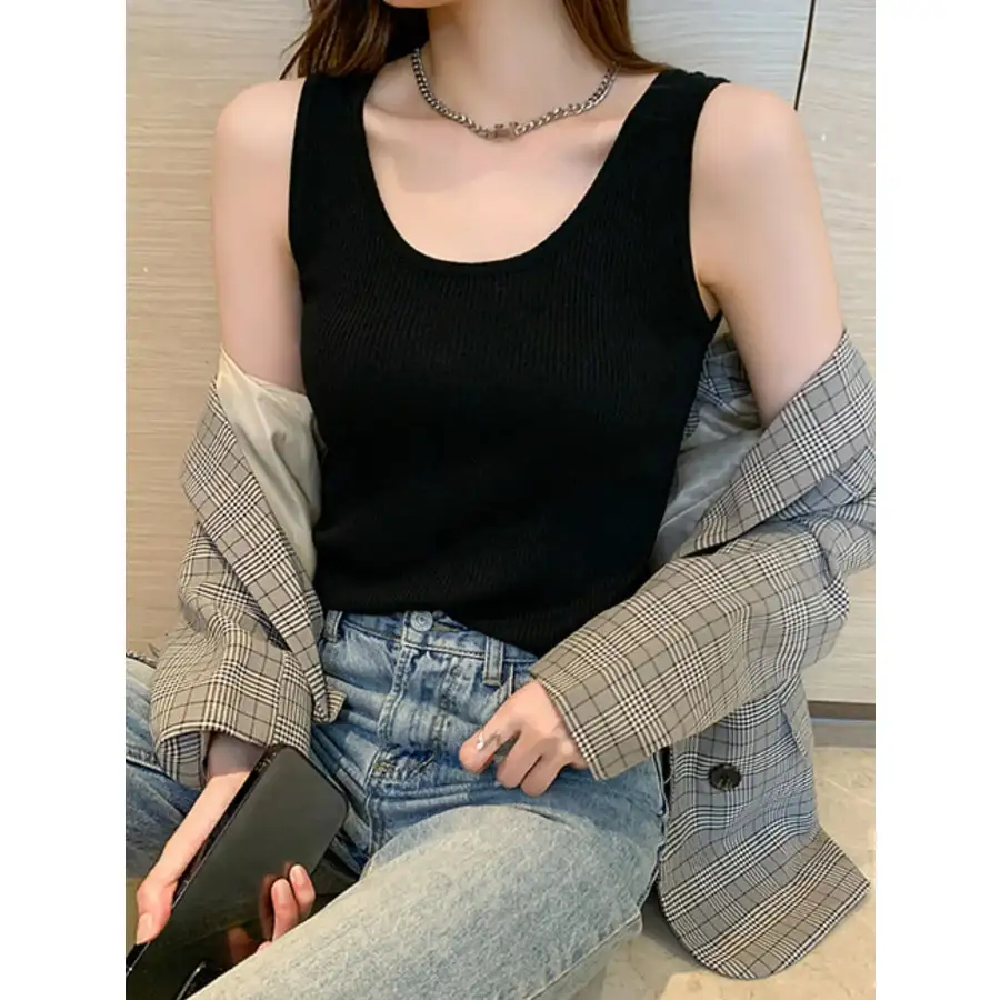Plus Size Ribbed Scoop Neck Tank