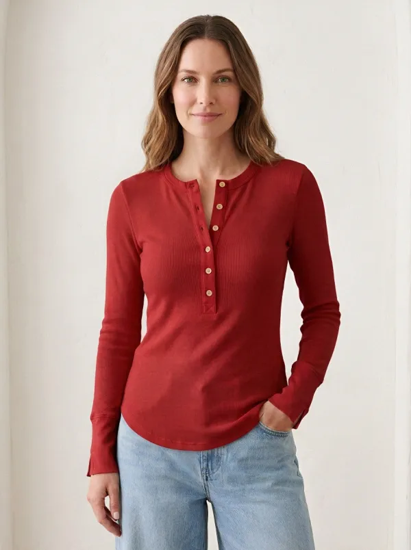 Women's Casual Minimalist Ribbed Button-Down Long Sleeve Henley Shirt