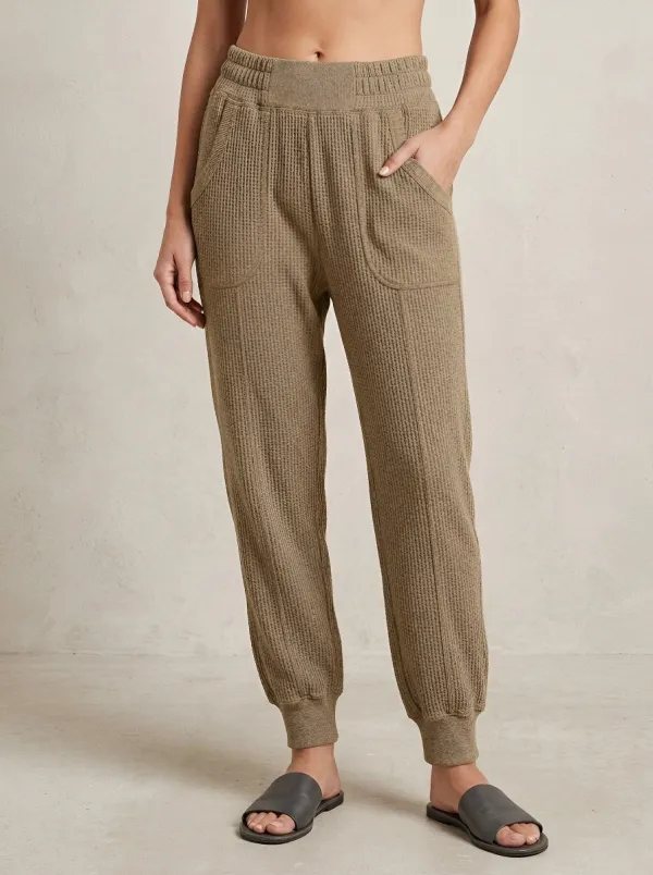 Women's Casual Waffle Knit Grey Elastic Waist Jogger Pants