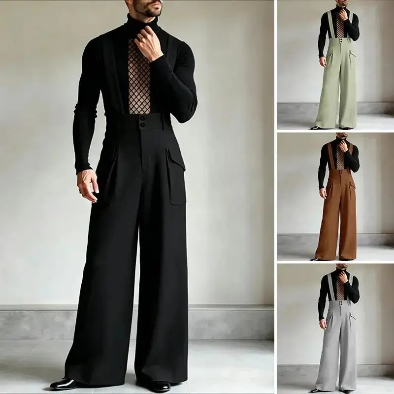 Men's Vintage Suspender Overalls High-Waisted Palazzo Jumpsuits