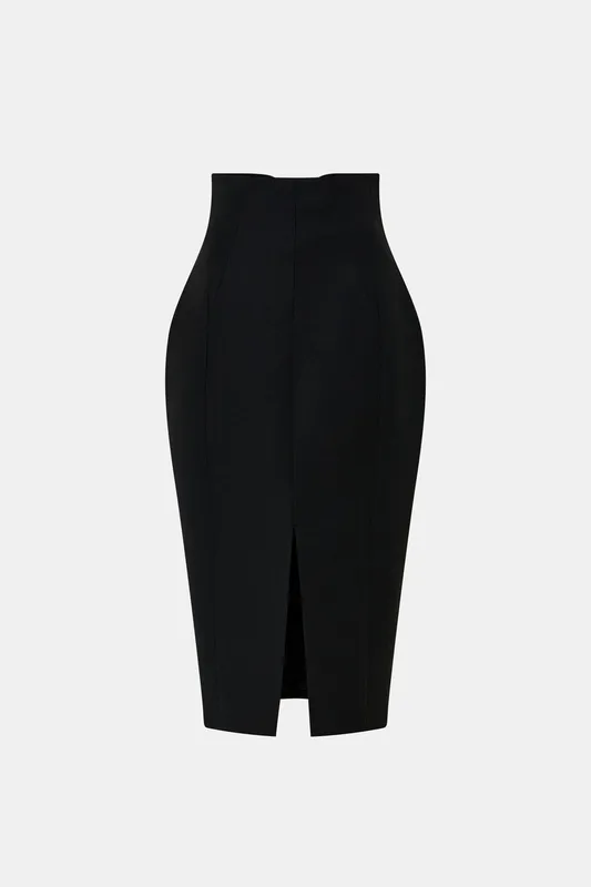 Black Corset Waist Midi Skirt