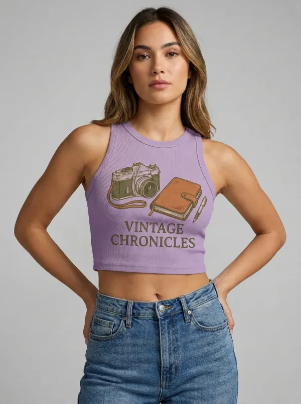 Women's Photography Lover Vintage Chronicles Camera Notebook Printed Tank Top