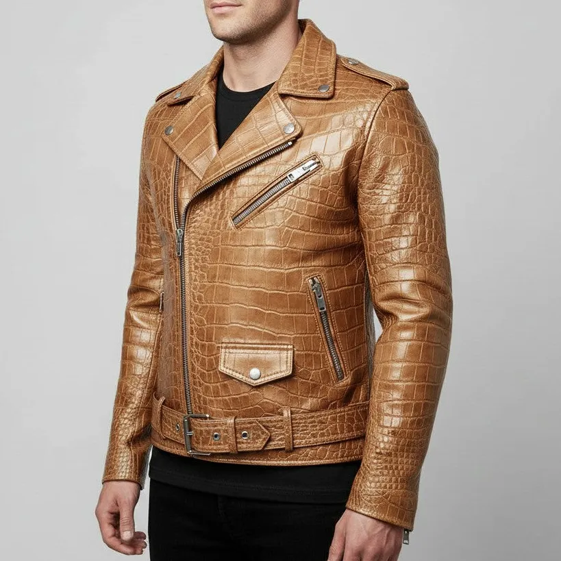 Cowhide Biker Motorcycle Embossed Jacket