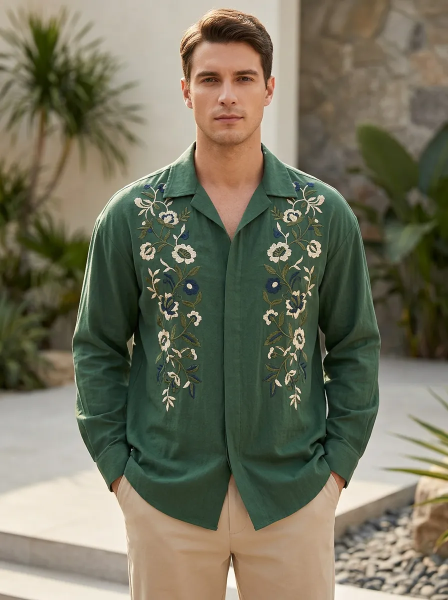Men's Floral Embroidered Modern Shirt