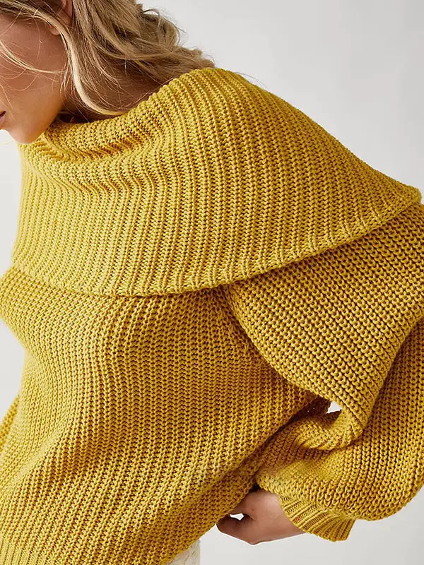 Paneled Round Neck Long Sleeve Relaxed Fit Sweater