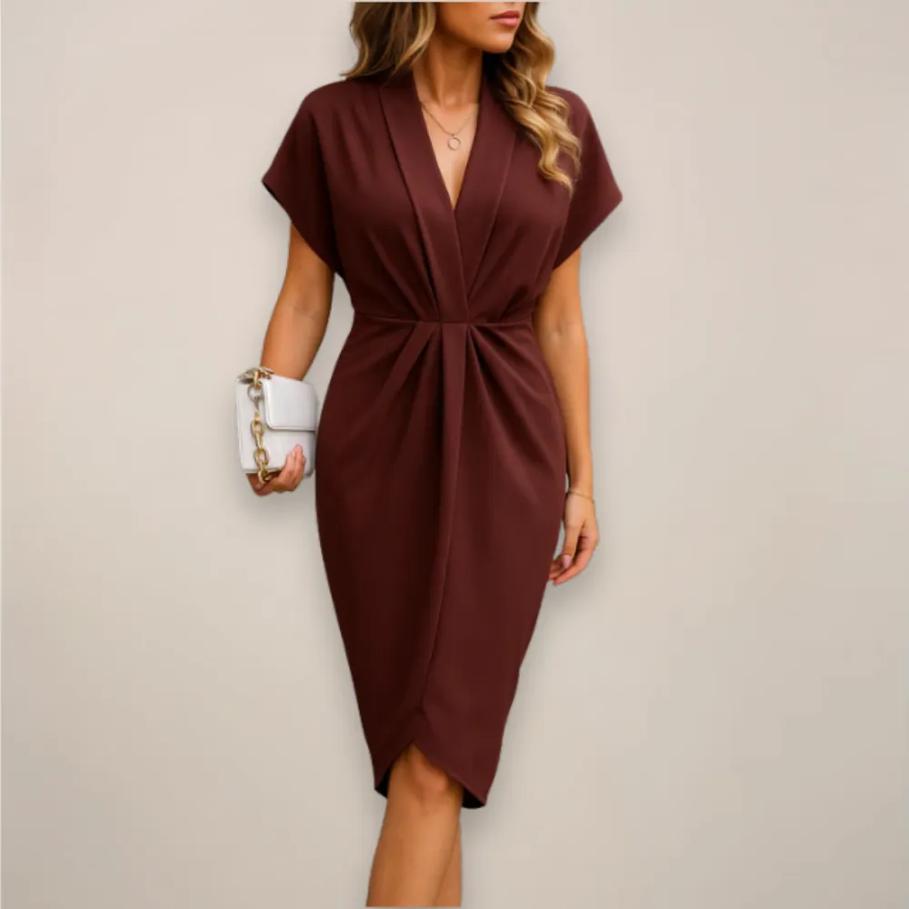  V Neck Wrap Midi Dress