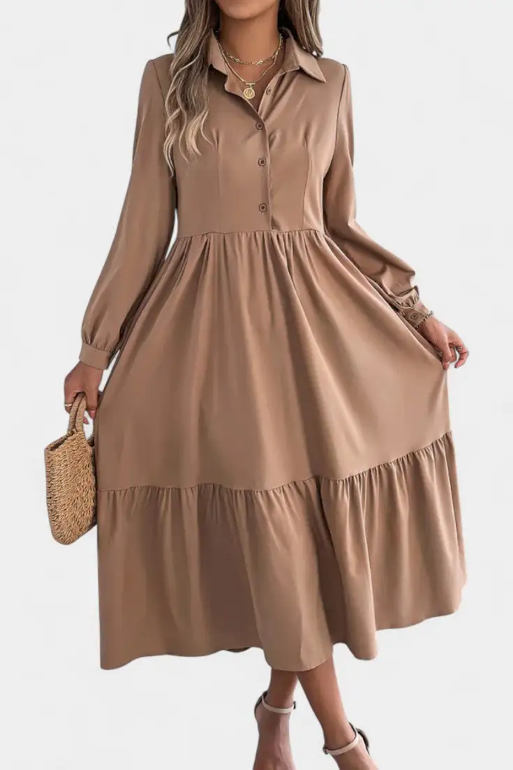 Shirt-Style Long-Sleeve Maxi Dress