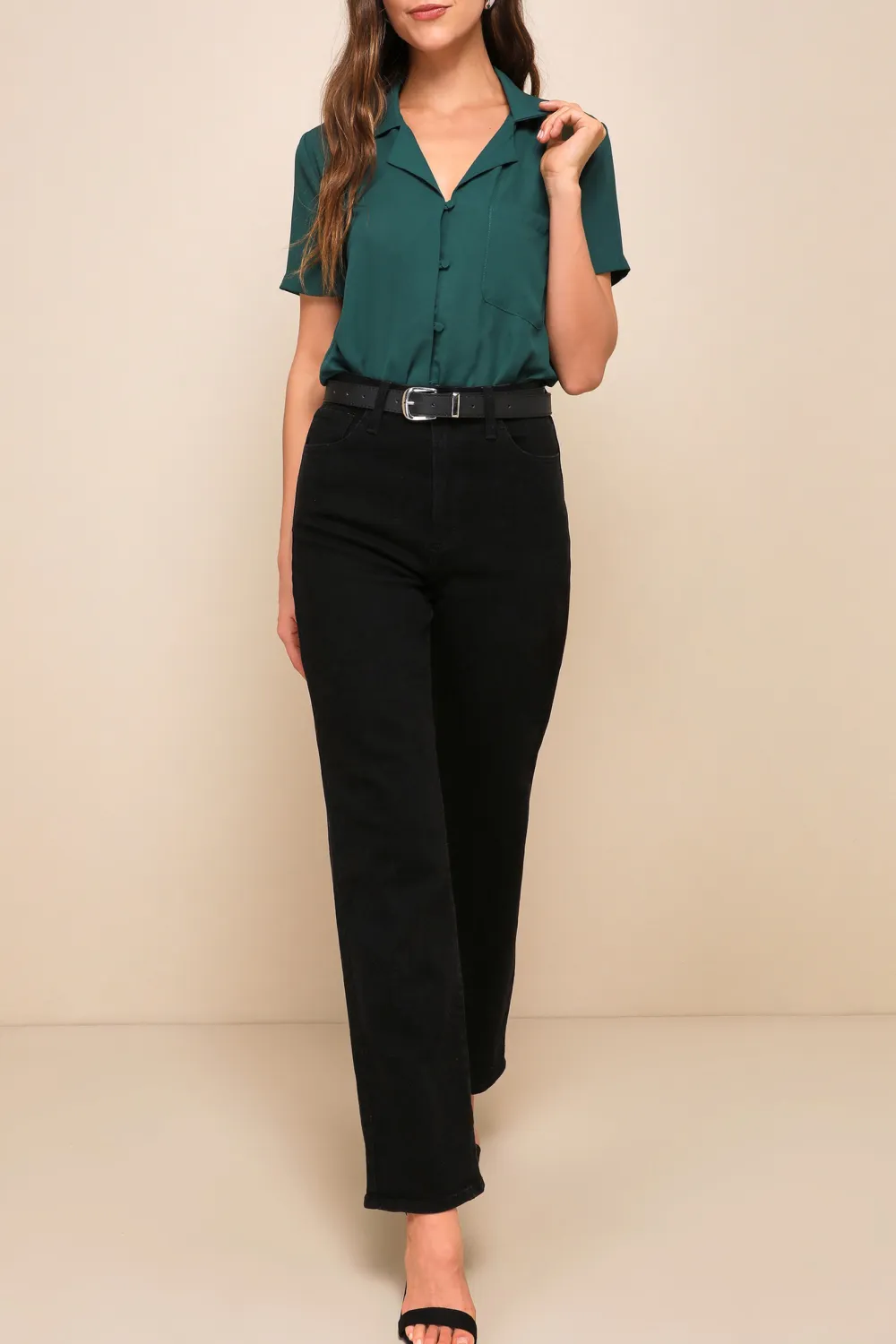 Casual Style Polka Dot Short Sleeve Button-Up Top