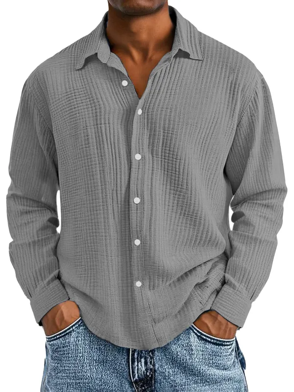 Layered Long Sleeve Camp Collar Pleated Front Shirt