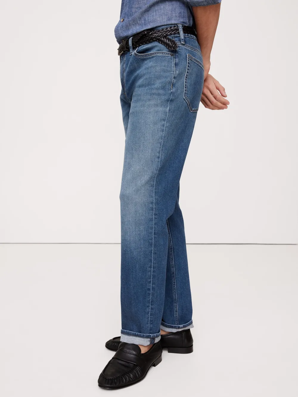 Men's  Medium Wash Straight Soft Cotton Jeans