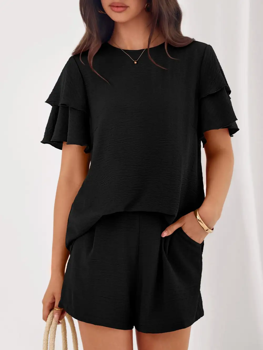 Crew Neck Top Two Piece Set